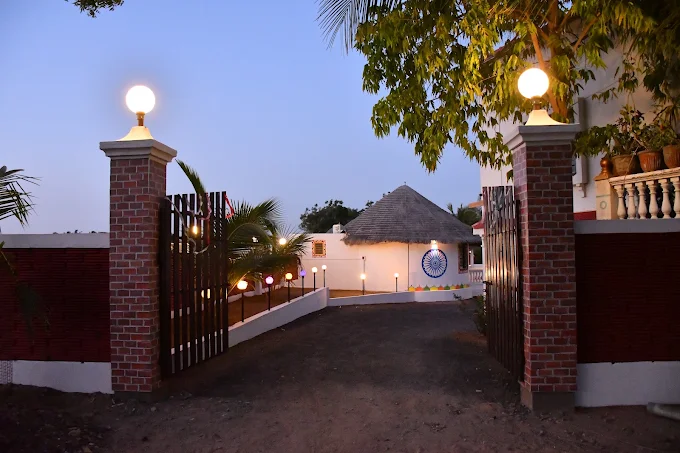 Thatched-roof cottage at Panchani Farm Villa and Resort, Kutch